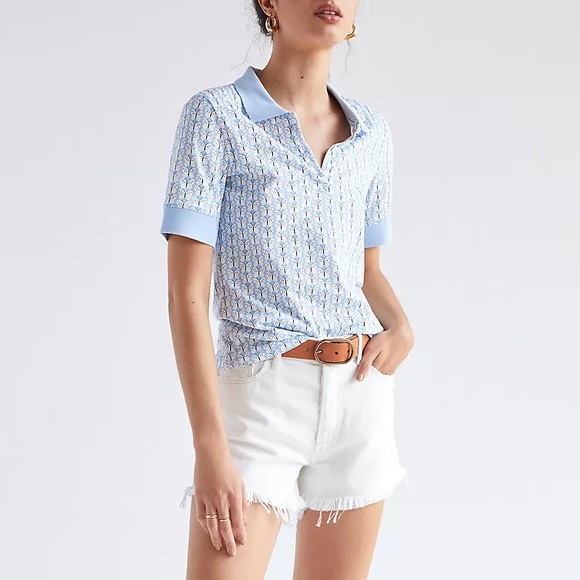 Anthropologie Maeve Springtime Butterfly Print Pique Polo Top - Picture 2 of 12